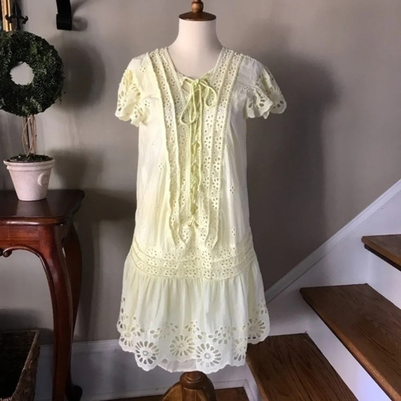 Free People Esprenza Yellow Eyelet Dress XS - Picture 1 of 8